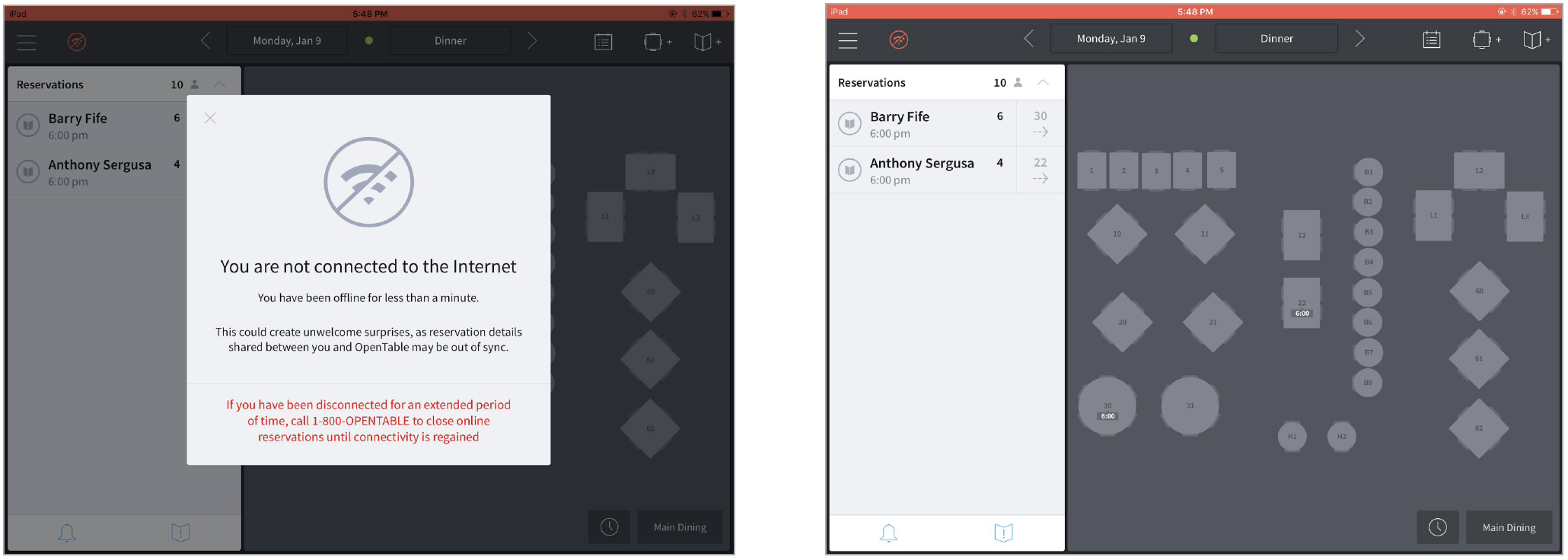 Offline mode in OpenTable