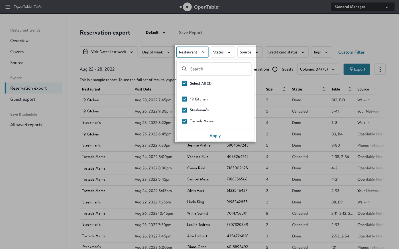 Group Reporting: Reservation Export