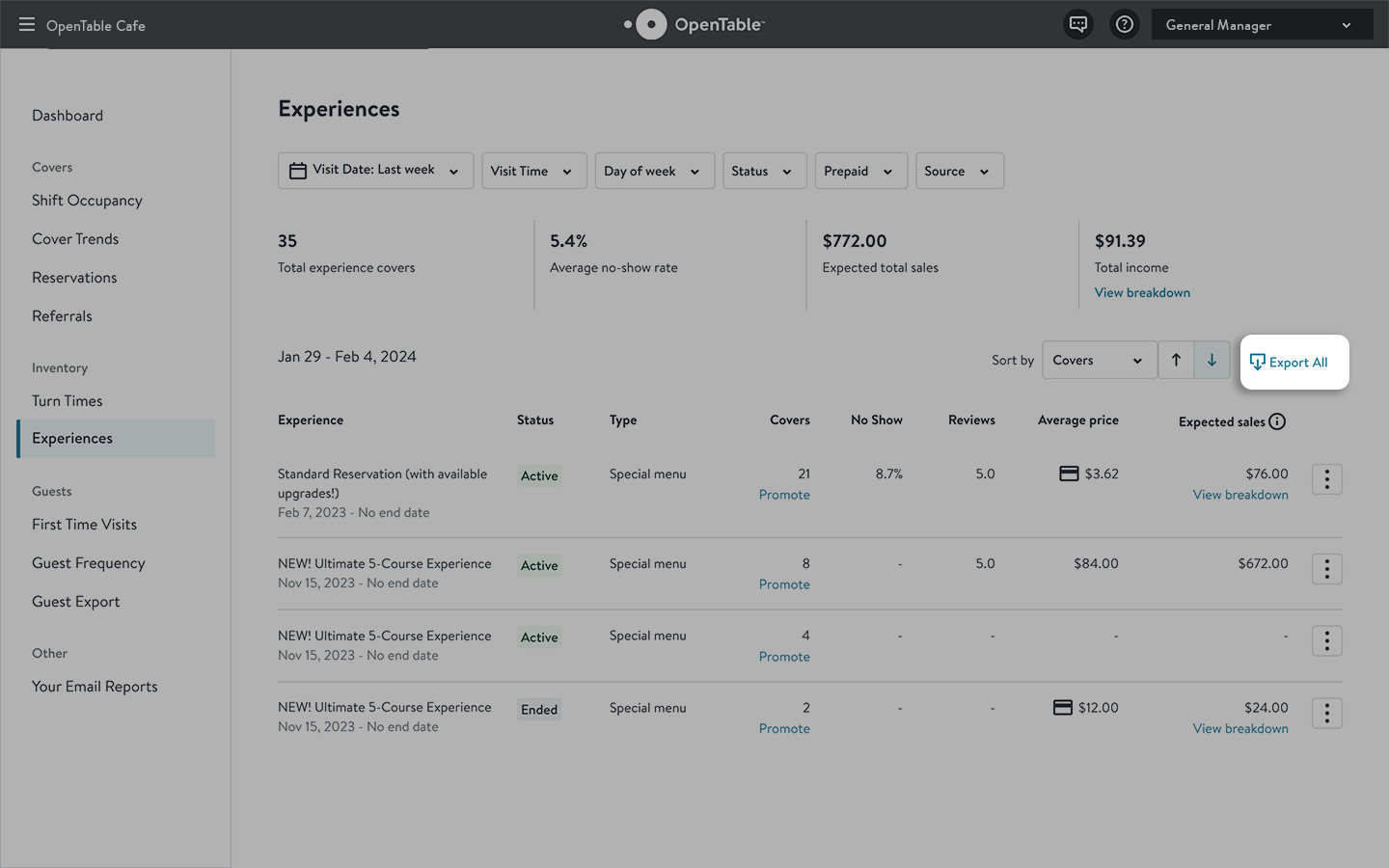 Track experience performance with reporting