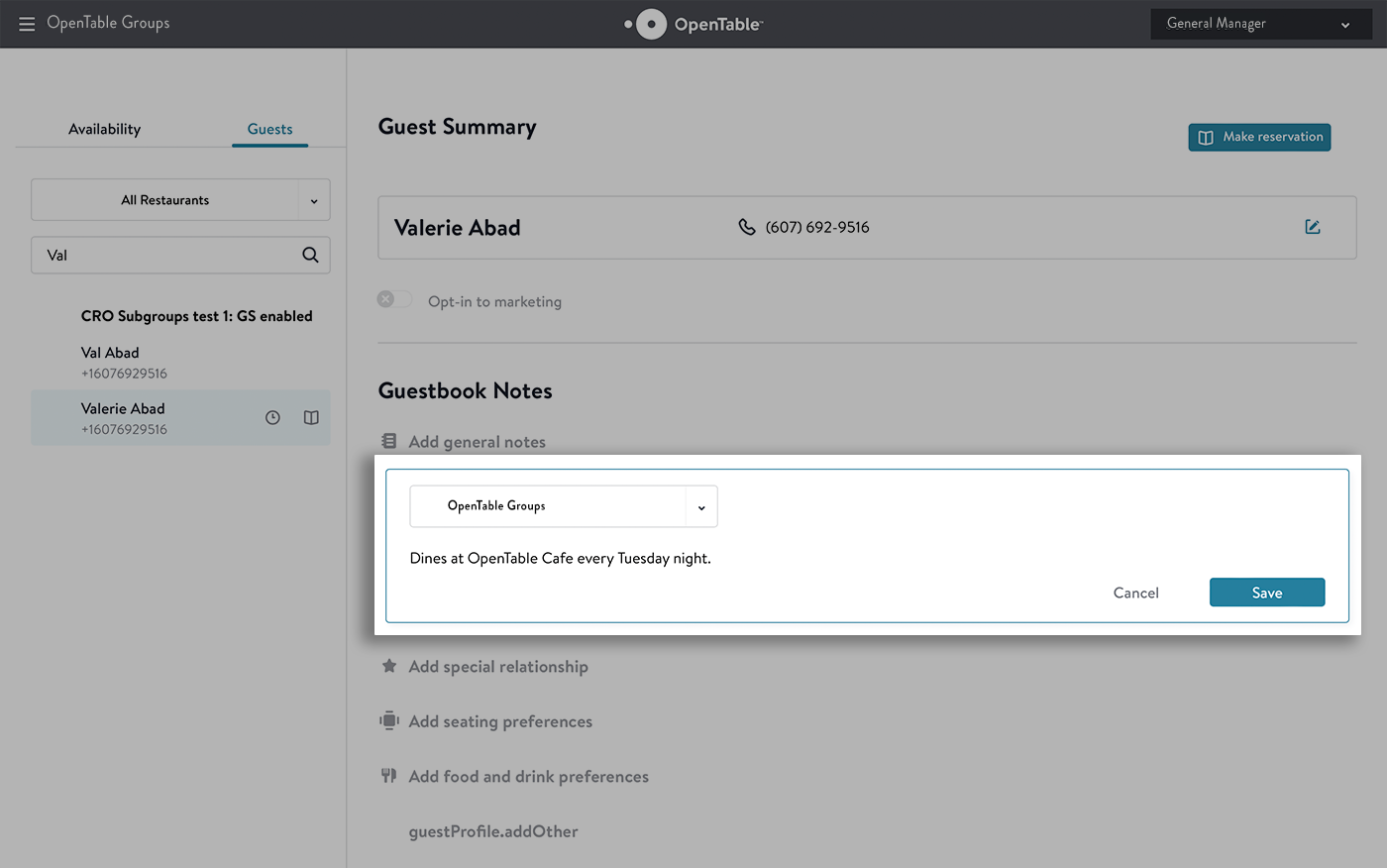 Manage your group's guestbook and find availability