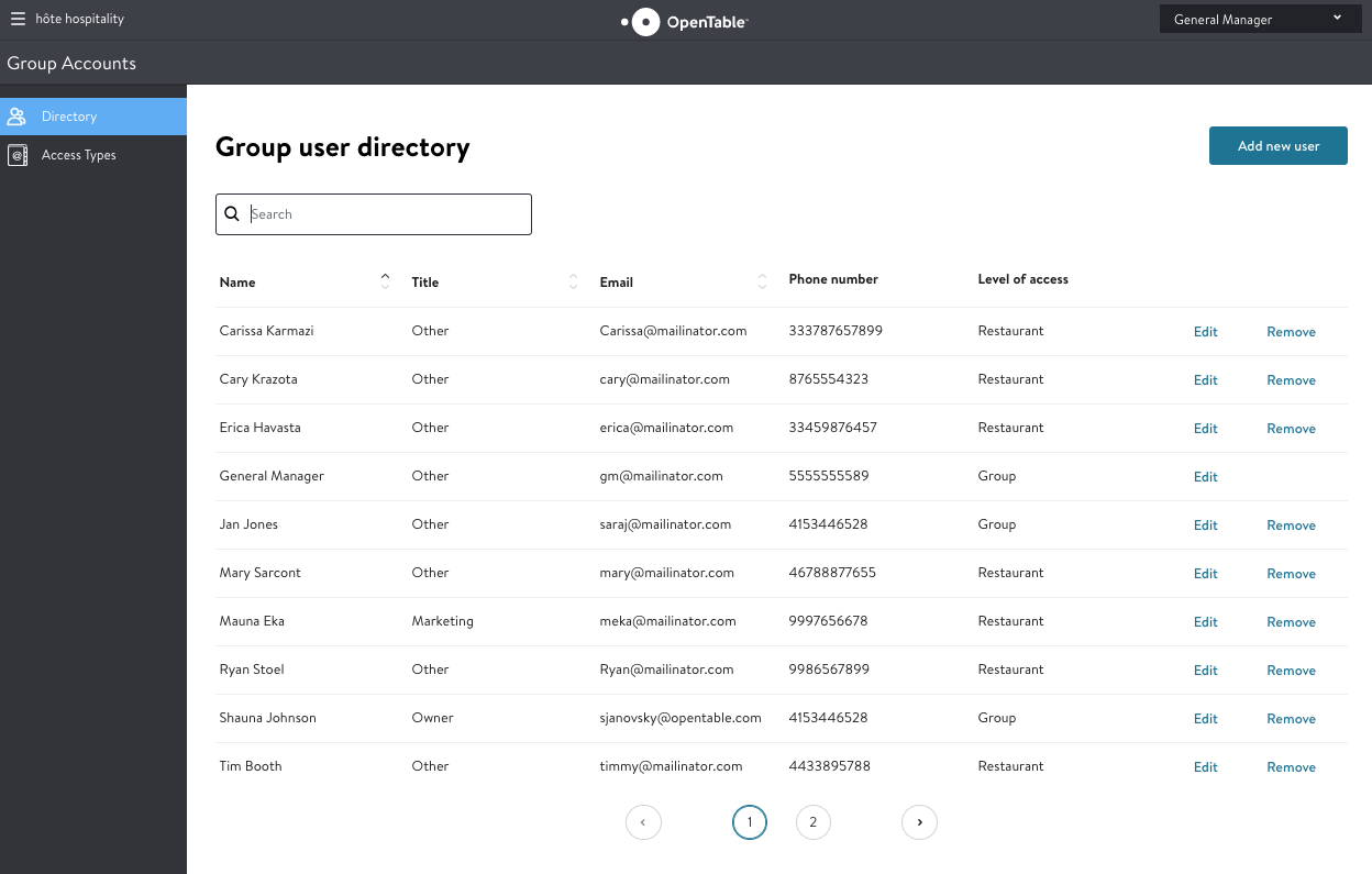 Manage staff access in the group user directory