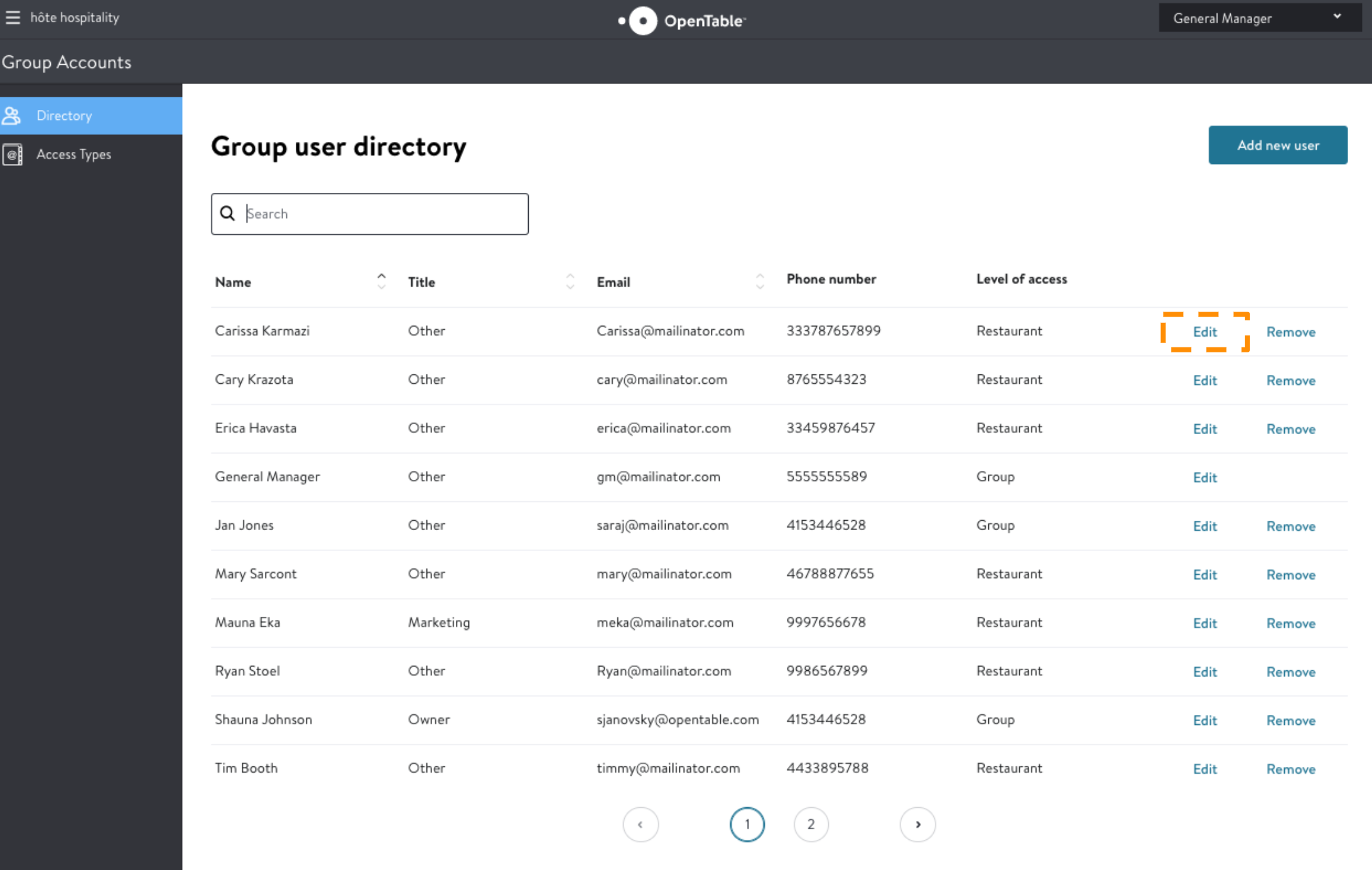 Manage staff access in the group user directory