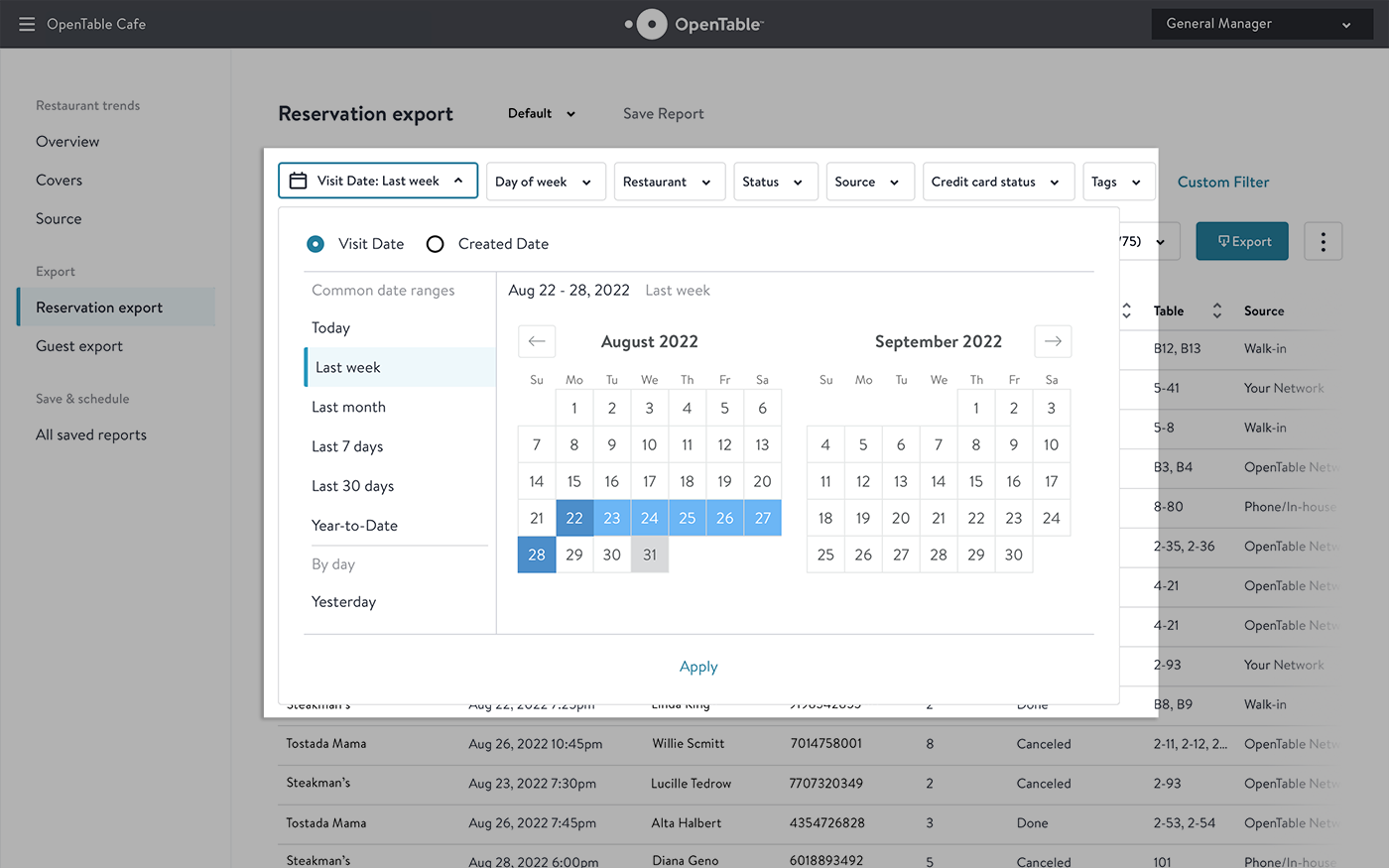 Group Reporting: Reservation Export