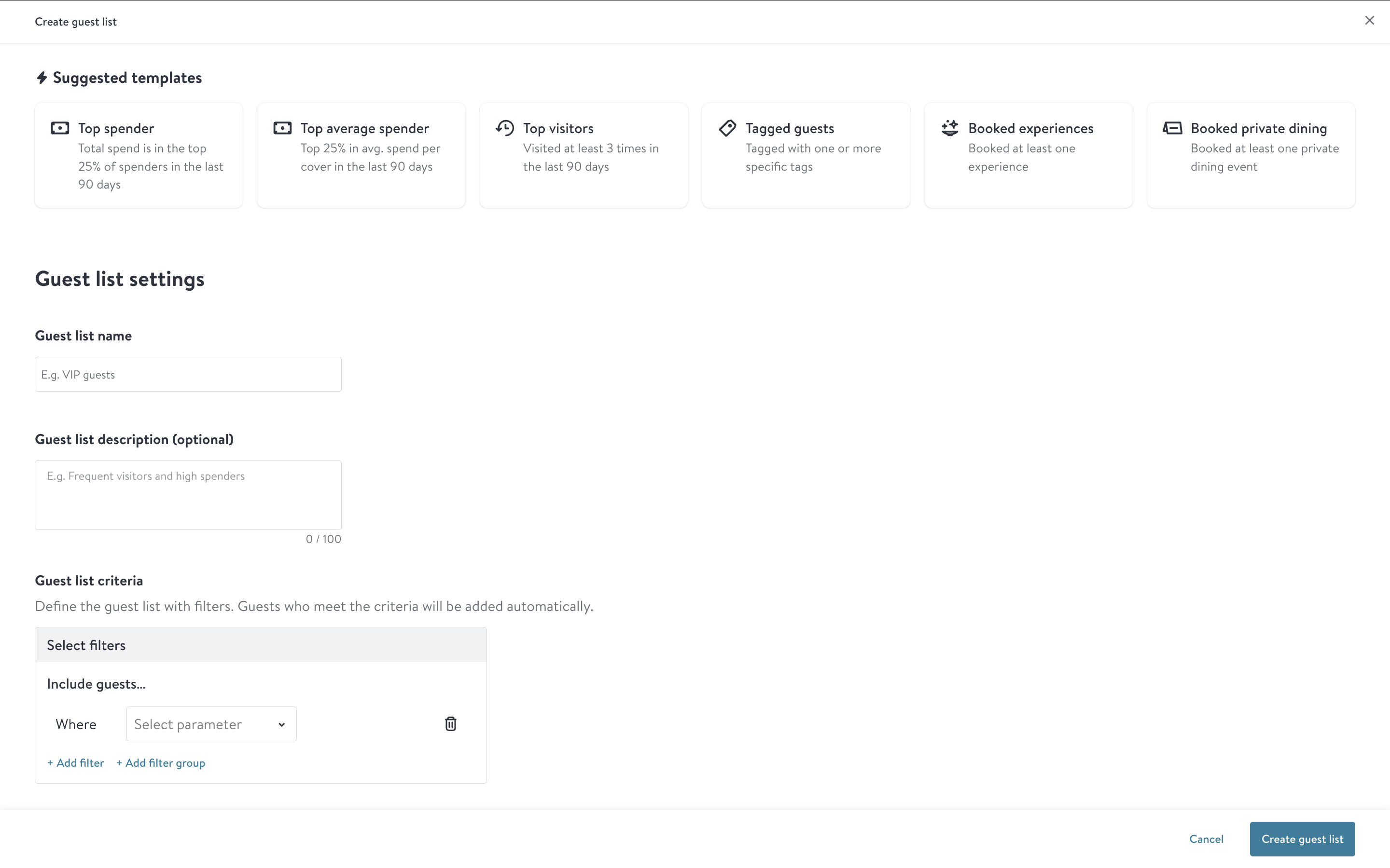 Create and access guest lists for marketing communications