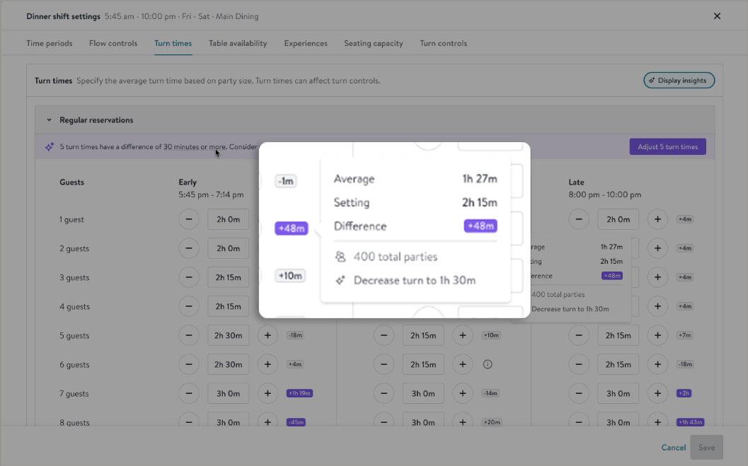 Configure turn times to ensure the most efficient use of your table turns