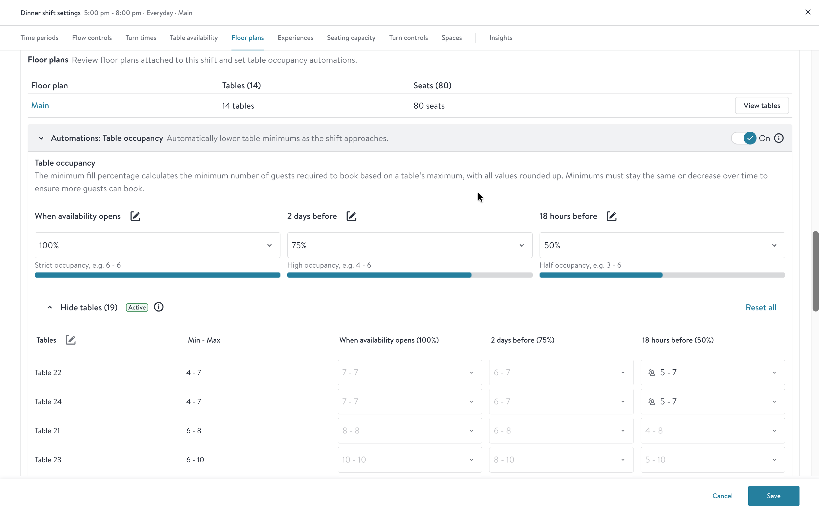 Set up table occupancy automations