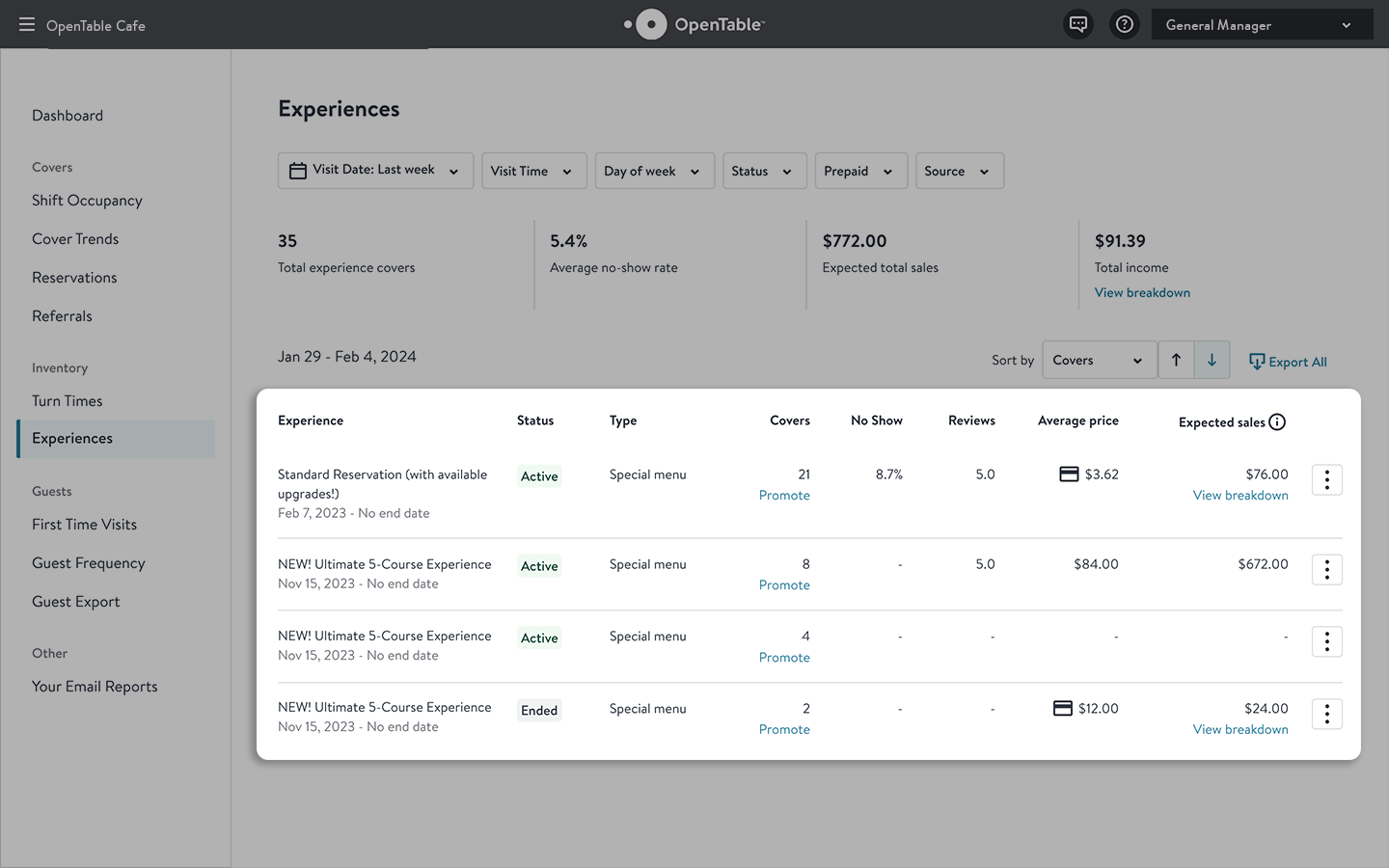 Gain key insights into your business directly through OpenTable reports